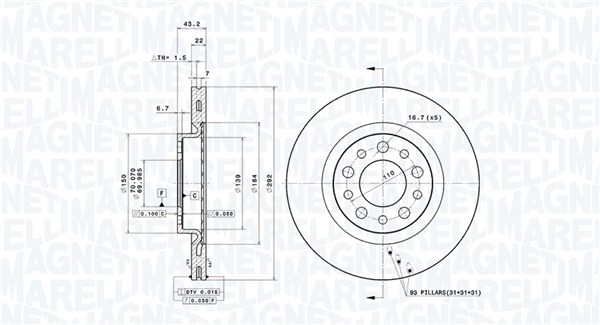 MAGNETI MARELLI Bremseskive 360406011801 292mm 22mm for ALFA ROMEO