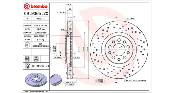 MAGNETI MARELLI Bremseskive 360406011702 330mm 28mm for ALFA ROMEO JEEP (GAC FCA)