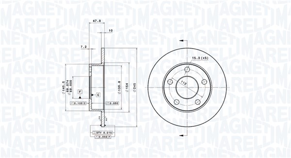 MAGNETI MARELLI Bremseskive 360406012801 245mm 10mm for VW
