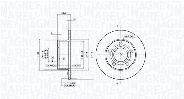 MAGNETI MARELLI Bremseskive 360406012601 245mm 10mm for AUDI VAG VW AUDI (FAW)