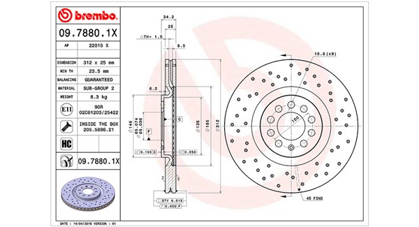 MAGNETI MARELLI Bremseskive 360406013102 perforeret 312mm 25mm for VW