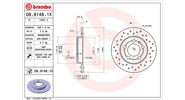 MAGNETI MARELLI Bremseskive 360406013202 239mm 9mm for VW