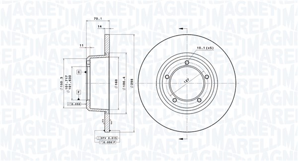 MAGNETI MARELLI Bremseskive 360406013901 fuld 298mm 14mm for LAND ROVER