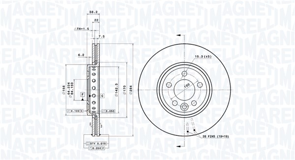 MAGNETI MARELLI Bremseskive 360406014601 284mm 22mm for ROVER