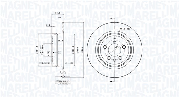 MAGNETI MARELLI Bremseskive 360406014701 280mm 10mm for ROVER