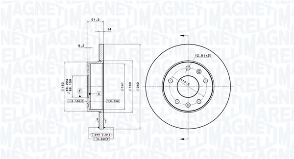 MAGNETI MARELLI Bremseskive 360406014801 262mm 14mm for LAND ROVER