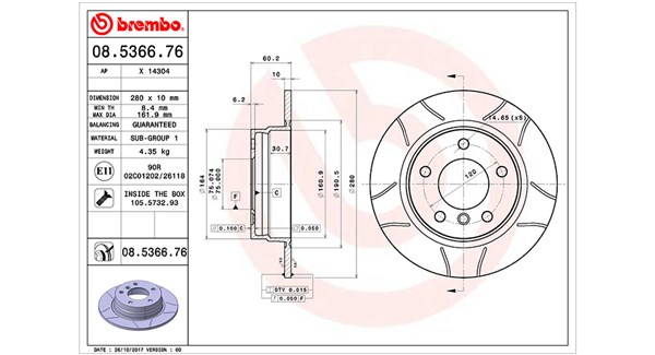MAGNETI MARELLI Bremseskive 360406016105 280mm 10mm for BMW