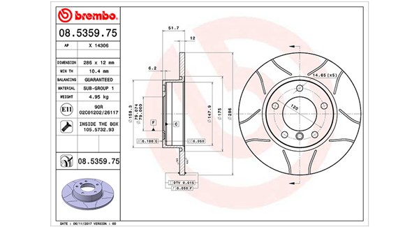 MAGNETI MARELLI Bremseskive 360406015905 286mm 12mm for BMW