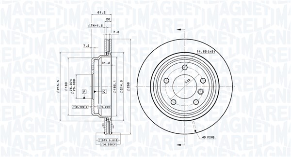 MAGNETI MARELLI Bremseskive 360406016501 ventileret 298mm 20mm for BMW
