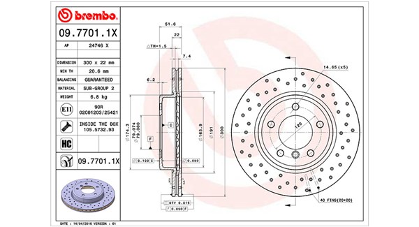 MAGNETI MARELLI Bremseskive 360406016702 perforeret 300mm 22mm for BMW