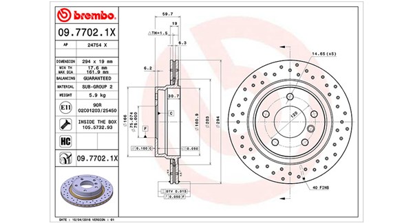 MAGNETI MARELLI Bremseskive 360406016802 perforeret 294mm 19mm for BMW