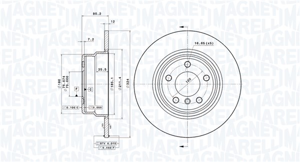 MAGNETI MARELLI Bremseskive 360406017001 fuld 324mm 12mm for BMW