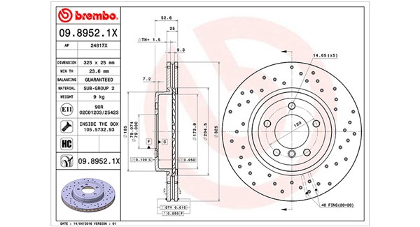 MAGNETI MARELLI Bremseskive 360406017102 perforeret 325mm 25mm for BMW