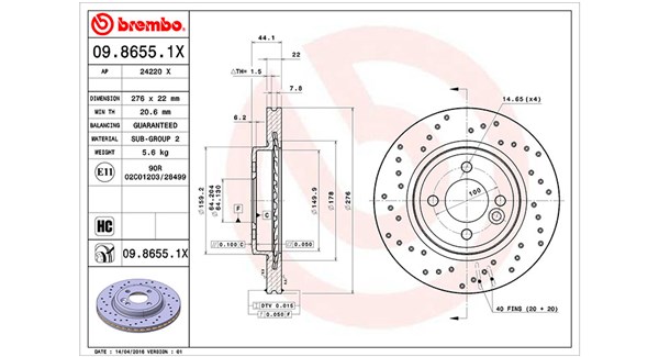 MAGNETI MARELLI Bremseskive 360406017402 perforeret 276mm 22mm for MINI