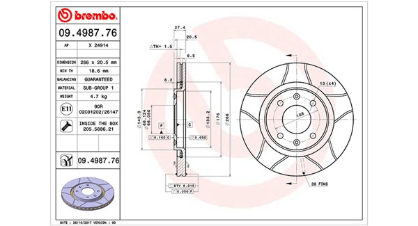 MAGNETI MARELLI Bremseskive 360406017805 266mm 20mm for CITROËN PEUGEOT
