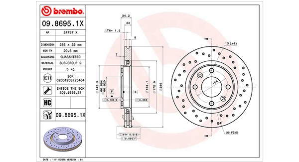 MAGNETI MARELLI Bremseskive 360406018702 266mm 22mm for PEUGEOT CITROËN DS OPEL FENGSHEN CITROËN (DF-PSA)