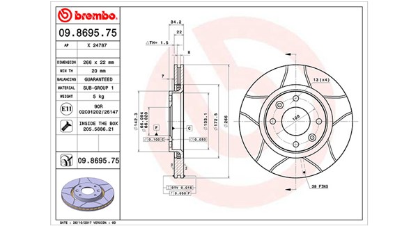 MAGNETI MARELLI Bremseskive 360406018705 266mm 22mm for PEUGEOT CITROËN DS OPEL FENGSHEN CITROËN (DF-PSA)