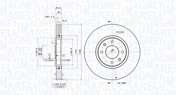 MAGNETI MARELLI Bremseskive 360406018601 288mm 28mm for CITROËN