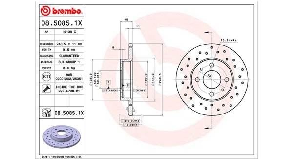 MAGNETI MARELLI Bremseskive 360406021602 240mm 11mm for FORD ABARTH ZASTAVA FIAT ALFA ROMEO