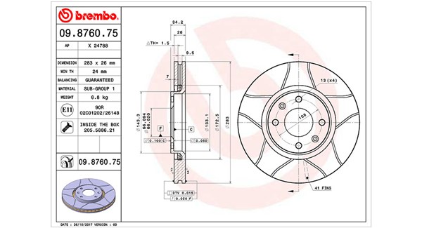 MAGNETI MARELLI Bremseskive 360406018905 283mm 26mm for PEUGEOT OPEL