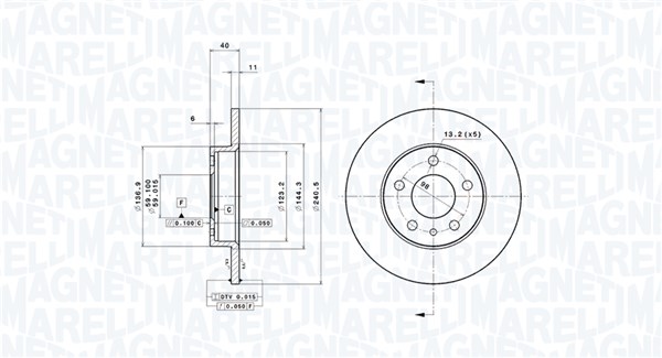 MAGNETI MARELLI Bremseskive 360406021701 240mm 11mm for ALFA ROMEO