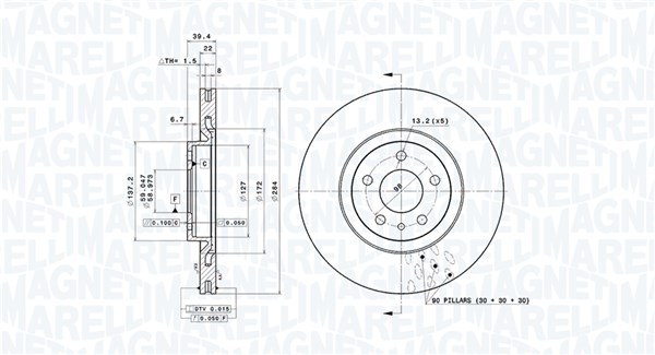 MAGNETI MARELLI Bremseskive 360406028901 284mm 22mm for ALFA ROMEO