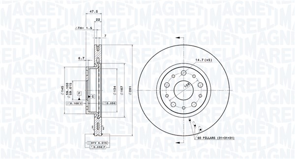 MAGNETI MARELLI Bremseskive 360406029101 281mm 22mm for LANCIA