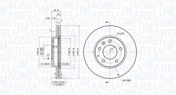 MAGNETI MARELLI Bremseskive 360406030601 ventileret 274mm 24mm for MAZDA BESTURN (FAW)