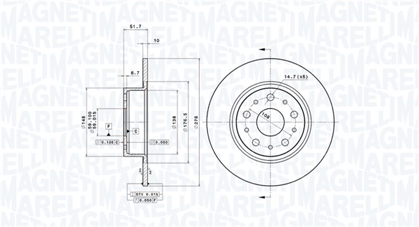 MAGNETI MARELLI Bremseskive 360406029301 276mm 10mm for ALFA ROMEO LANCIA