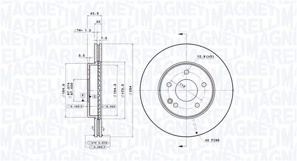 MAGNETI MARELLI Bremseskive 360406031301 indvendig ventileret 284mm 22mm for MERCEDES-BENZ