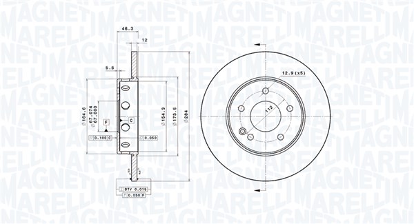 MAGNETI MARELLI Bremseskive 360406031901 fuld 284mm 12mm for MERCEDES-BENZ