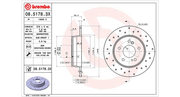 MAGNETI MARELLI Bremseskive 360406032102 278mm 9mm for MERCEDES-BENZ CHRYSLER