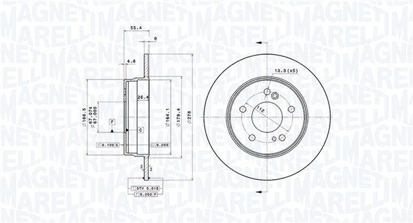 MAGNETI MARELLI Bremseskive 360406032101 fuld 278mm 9mm for MERCEDES-BENZ CHRYSLER