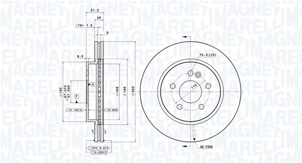 MAGNETI MARELLI Bremseskive 360406033601 ventileret 303mm 26mm for MERCEDES-BENZ