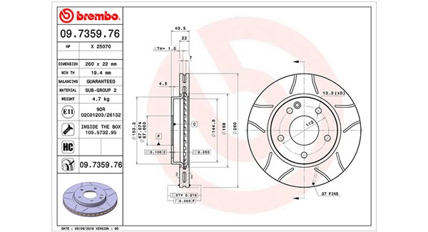 MAGNETI MARELLI Bremseskive 360406032705 ventileret 260mm 22mm for MERCEDES-BENZ