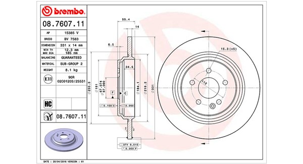 MAGNETI MARELLI Bremseskive 360406033401 fuld 331mm 14mm for MERCEDES-BENZ