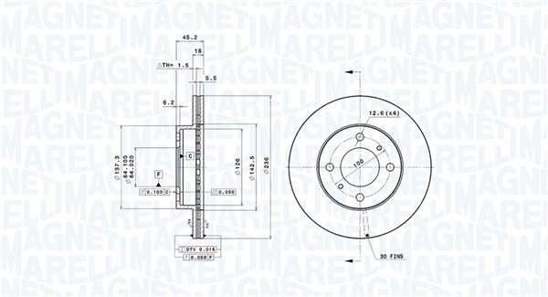 MAGNETI MARELLI Bremseskive 360406034301 236mm 18mm for PROTON EAGLE MITSUBISHI