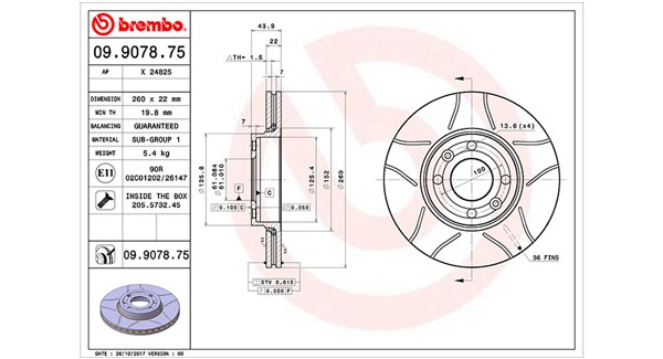 MAGNETI MARELLI Bremseskive 360406036605 260mm 22mm for NISSAN DACIA