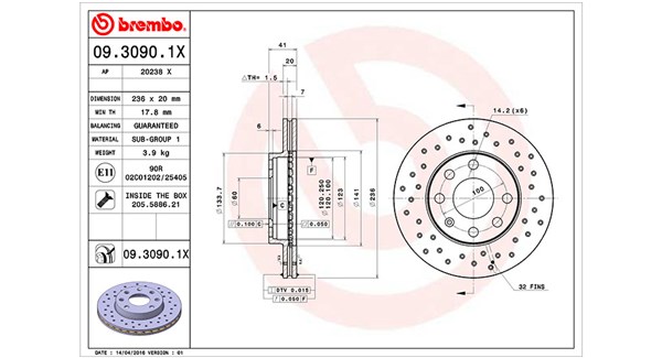 MAGNETI MARELLI Bremseskive 360406037302 236mm 20mm for PONTIAC DAEWOO