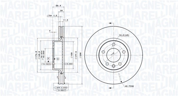 MAGNETI MARELLI Bremseskive 360406037701 ventileret 296mm 28mm for VAUXHALL OPEL