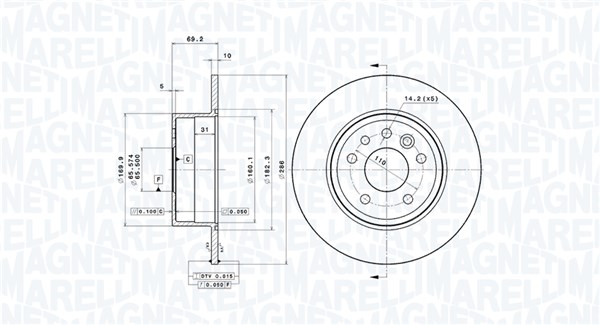 MAGNETI MARELLI Bremseskive 360406038501 286mm 10mm for SAAB SATURN