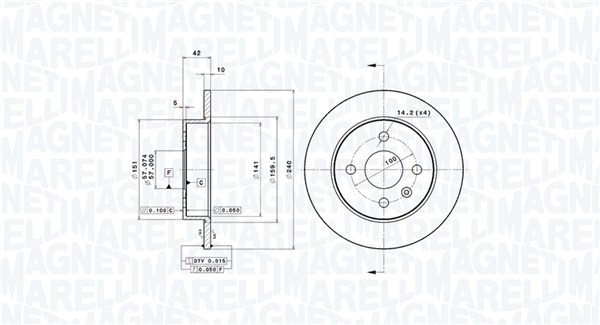 MAGNETI MARELLI Bremseskive 360406038901 240mm 10mm for OPEL VAUXHALL