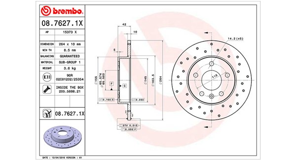 MAGNETI MARELLI Bremseskive 360406039002 264mm 10mm for OPEL VAUXHALL