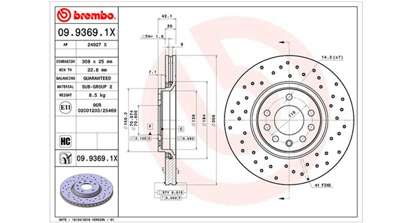 MAGNETI MARELLI Bremseskive 360406039702 308mm 25mm for OPEL SAAB VAUXHALL