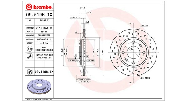 MAGNETI MARELLI Bremseskive 360406040502 247mm 20mm for CITROËN PEUGEOT