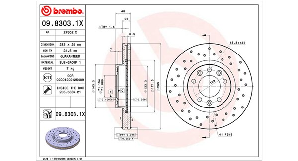 MAGNETI MARELLI Bremseskive 360406041402 283mm 26mm for CITROËN PEUGEOT