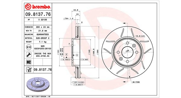 MAGNETI MARELLI Bremseskive 360406043905 ventileret 280mm 24mm for RENAULT DACIA