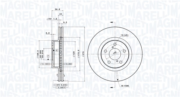 MAGNETI MARELLI Bremseskive 360406045401 ventileret 276mm 24mm for SUBARU TOYOTA