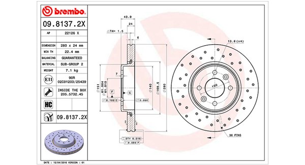 MAGNETI MARELLI Bremseskive 360406043902 perforeret 280mm 24mm for RENAULT DACIA