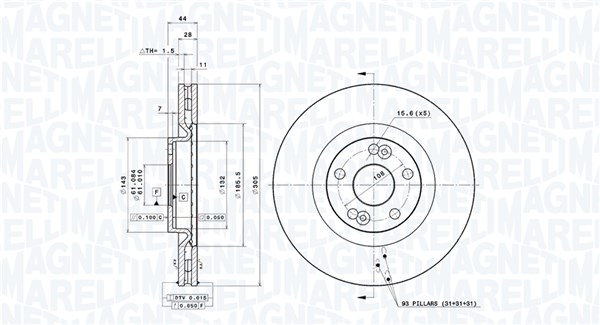 MAGNETI MARELLI Bremseskive 360406044401 305mm 28mm for RENAULT